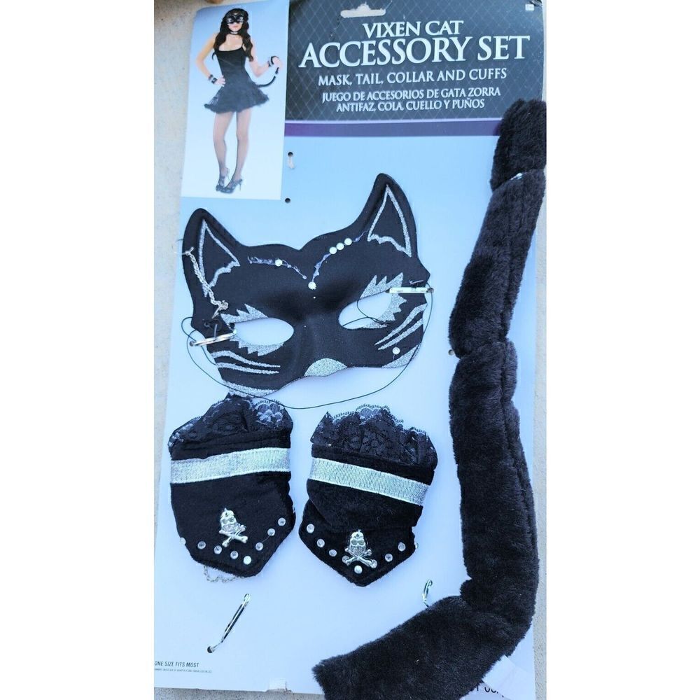 Amscan Vixen Cat Accessory Set Costume Black Masquerade Mask Tail Cuffs Novelty - Picture 2 of 4